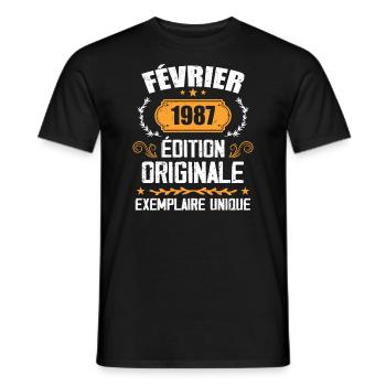 Cadeau 37e Anniversaire Nées En Février 1987 - T-shirt homme - noir - Devant - AI Model Male 178 light (178cm)