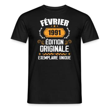 Cadeau 33e Anniversaire Nées En Février 1991 - T-shirt homme - noir - Devant - AI Model Male 178 light (178cm)