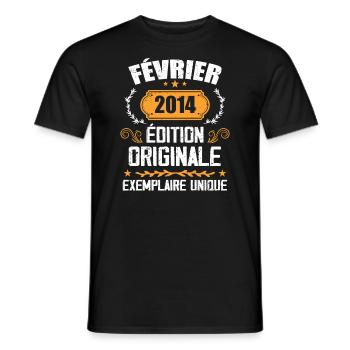 10th Anniversary Gift Born in February 2014 - Men's T-Shirt - black - Front - AI Model Male 178 light (178cm)