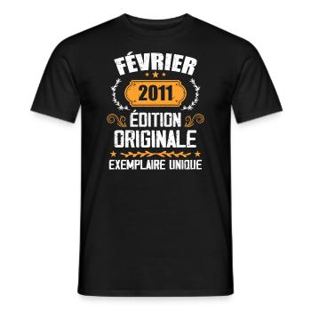 13th Birthday Gift Born in February 2011 - Men's T-Shirt - black - Front - AI Model Male 178 light (178cm)