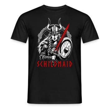 Viking shield maiden with sword, shield and helmet - Men's T-Shirt - black - Front - AI Model Male 178 light (178cm)
