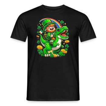 Irisches Glück: T-Rex & Kobold Regenbogenfest - Männer T-Shirt - Schwarz - Vorne - AI Model Male 178 light (178cm)
