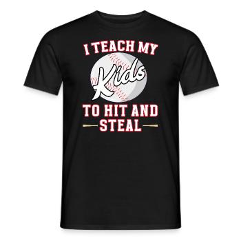 I teach my Kids to hit and steal Baseball - Men's T-Shirt - black - Front - AI Model Male 178 light (178cm)