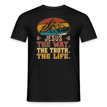 Retro Jesus the way. the truth. the life. - Men's T-Shirt - black - Front - AI Model Male 178 light (178cm)