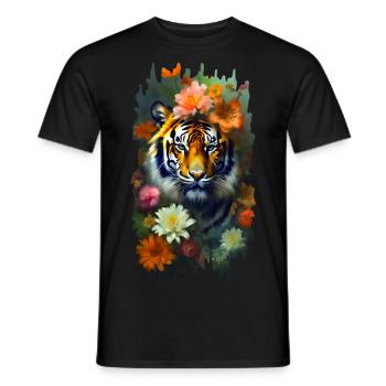 Tigre parmi les fleurs 🌸💛 - T-shirt homme - noir - Devant - AI Model Male 178 light (178cm)