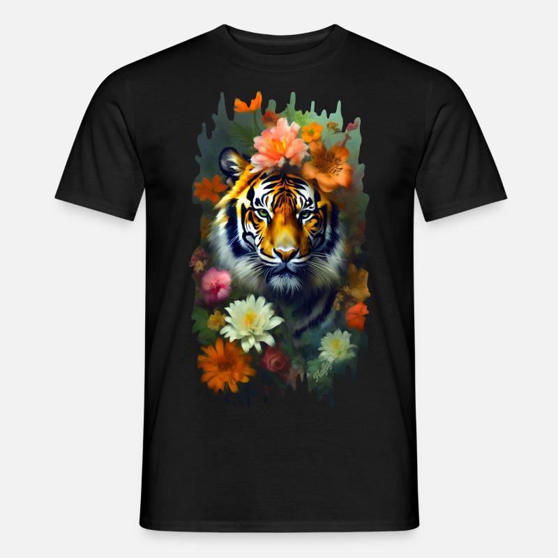 Tiger zwischen den Blumen 🌸💛 - Männer T-Shirt - Schwarz