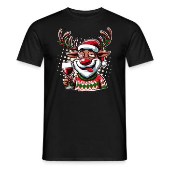 Renne drôle avec verre à vin - T-shirt homme - noir - Devant - AI Model Male 178 light (178cm)