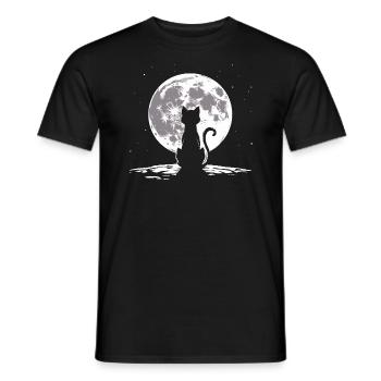Chat regardant la lune - T-shirt homme - noir - Devant - AI Model Male 178 light (178cm)