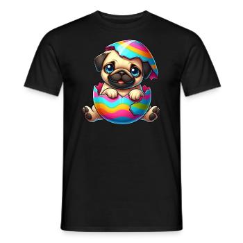 Cute Pug in Easter Egg Cartoon Animal - Men's T-Shirt - black - Front - AI Model Male 178 light (178cm)