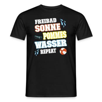 Freibad Sonne Pommes Wasser Repeat - Männer T-Shirt - Schwarz - Vorne - AI Model Male 178 light (178cm)