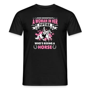 50 ans cavaliere chemise cadeau cheval - T-shirt homme - noir - Devant - AI Model Male 178 light (178cm)