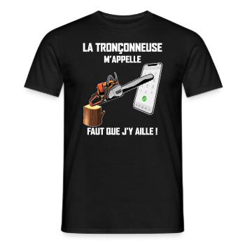 La Tronçonneuse Le Poratble et le Bûcheron - T-shirt homme - noir - Devant - AI Model Male 178 light (178cm)