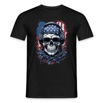 American Skull Flag Sunglasses Style - Men's T-Shirt - black - Front - AI Model Male 178 light (178cm)
