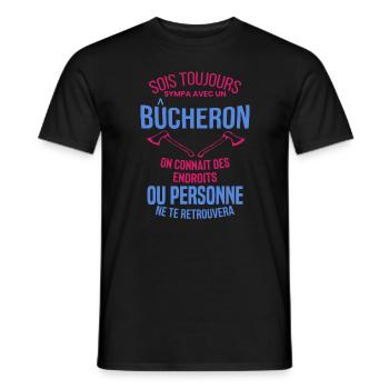 Bûcheron Shirt • la hache • Veste Bucheron - T-shirt homme - noir - Devant - AI Model Male 178 light (178cm)