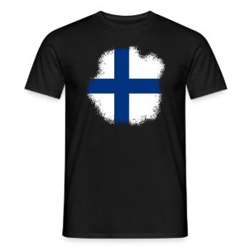 Drapeau de la Finlande Suomi Drapeau finlandais Look utilisé - T-shirt homme - noir - Devant - AI Model Male 178 light (178cm)