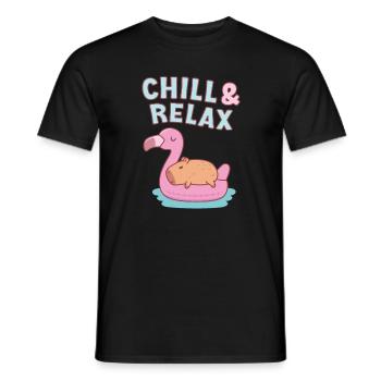 Chill & Relax Cute Capybara On Flamingo Pool Float - Men's T-Shirt - black - Front - AI Model Male 178 light (178cm)