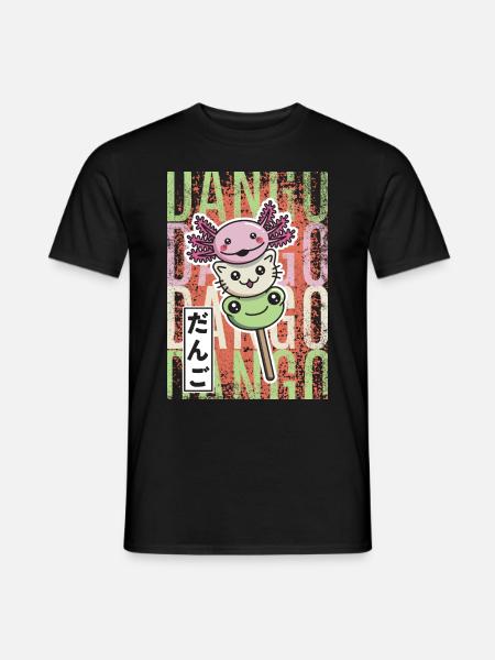 Dango Kawaii axolotl chat grenouille - T-shirt homme - noir