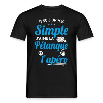 Je suis un mec simple j'aime la pétanque et apéro - T-shirt homme - noir - Devant - AI Model Male 178 light (178cm)