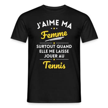 J'aime ma femme quand me laisse jouer au Tennis - T-shirt homme - noir - Devant - AI Model Male 178 light (178cm)