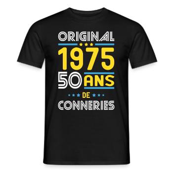 Anniversaire 50 ans - Original 1975 - Conneries - T-shirt homme - noir - Devant - AI Model Male 178 light (178cm)