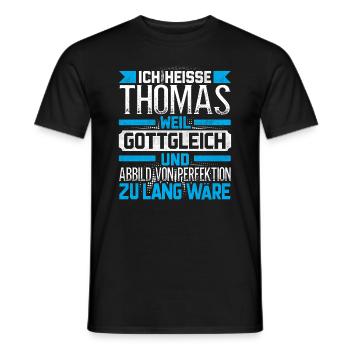 THOMAS - Gottgleich - Männer T-Shirt - Schwarz - Vorne - AI Model Male 178 light (178cm)