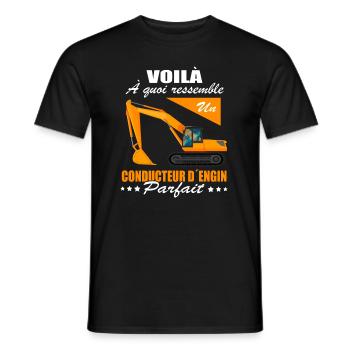 Conducteur d´engin Shirt • Parfait - T-shirt homme - noir - Devant - AI Model Male 178 light (178cm)