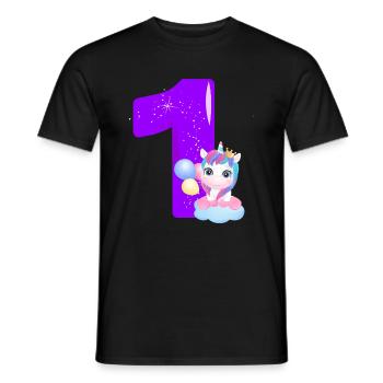 1st birthday with unicorn motif, purple - Men's T-Shirt - black - Front - AI Model Male 178 light (178cm)