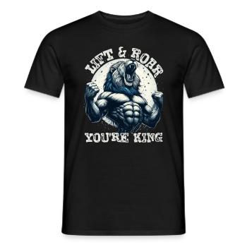LIFT & ROAR: DU BIST KÖNIG, EIN BODYBUILDER-LÖWE - Männer T-Shirt - Schwarz - Vorne - AI Model Male 178 light (178cm)