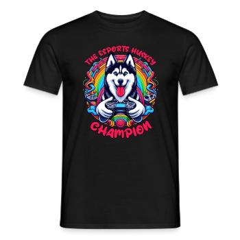 Power Play Pup - The Esports Husky Champion - Men's T-Shirt - black - Front - AI Model Male 178 light (178cm)