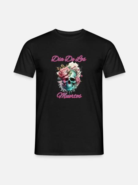 Totenschädel mit Blumen-Dia De Los Muertos - Männer T-Shirt - Schwarz
