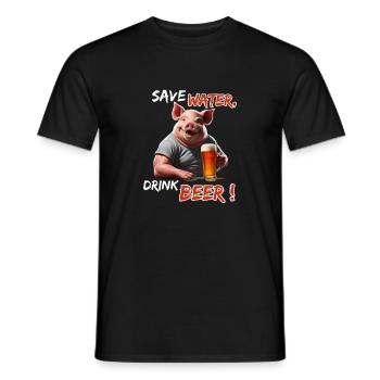 Save Water, Drink Beer - Funny Party Pig - Men's T-Shirt - black - Front - AI Model Male 178 light (178cm)