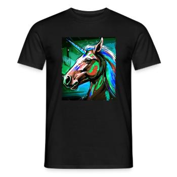 Einhorn Porträt - Männer T-Shirt - Schwarz - Vorne - AI Model Male 178 light (178cm)