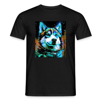 Portrait de chien husky - T-shirt homme - noir - Devant - AI Model Male 178 light (178cm)