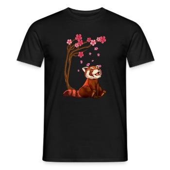 Red Panda Bear & Cherry Blossom Art - Men's T-Shirt - black - Front - AI Model Male 178 light (178cm)