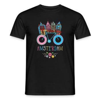 Floral Amsterdam Netherlands Bike Souvenir - Men's T-Shirt - black - Front - AI Model Male 178 light (178cm)