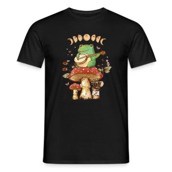 Cottagecore Aesthetic Frog avec Banjo Mushroom Art - T-shirt homme - noir - Devant - AI Model Male 178 light (178cm)