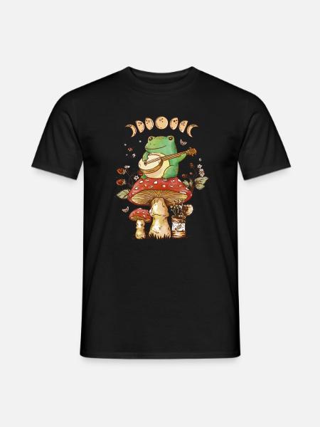 Cottagecore Aesthetic Frog avec Banjo Mushroom Art - T-shirt homme - noir