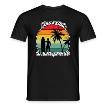 Hello summer, beach, surf, palm trees, sea - Men's T-Shirt - black - Front - AI Model Male 178 light (178cm)