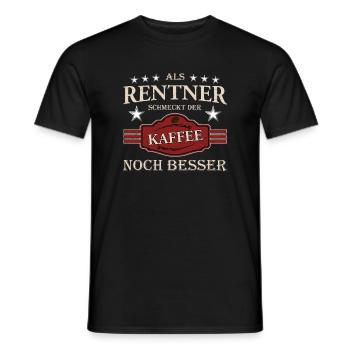 Glücklicher Rentner mit Kaffee - Männer T-Shirt - Schwarz - Vorne - AI Model Male 178 light (178cm)