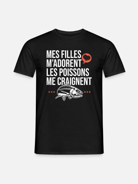 mes filles m adorent les poissons papa pêcheur - T-shirt homme - noir