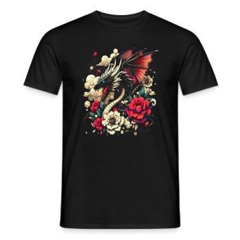 T-shirt Dragon fleur : un design éthéré avec style - T-shirt homme - noir - Devant - AI Model Male 178 light (178cm)