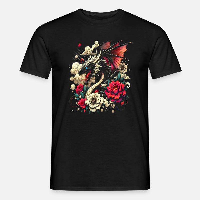 Blumendrachen-T-Shirt Ätherisches Design mit Stil - Männer T-Shirt - Schwarz