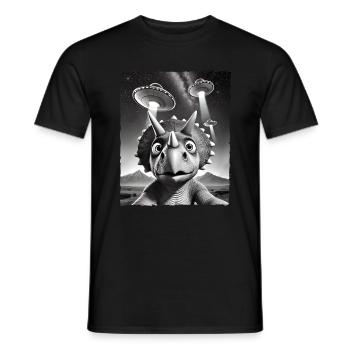 Funny Triceratops dinosaure UFO encounter selfie - Men's T-Shirt - black - Front - AI Model Male 178 light (178cm)