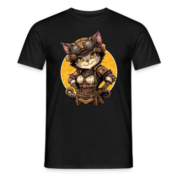 Steampunk Katze - Männer T-Shirt - Schwarz - Vorne - AI Model Male 178 light (178cm)