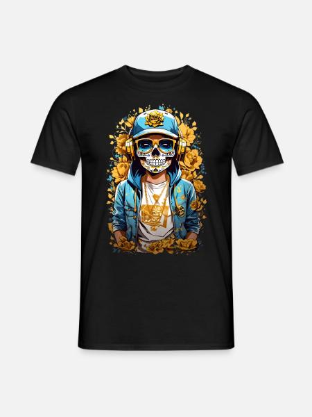 Golden Sugar Skull - Men's T-Shirt - black