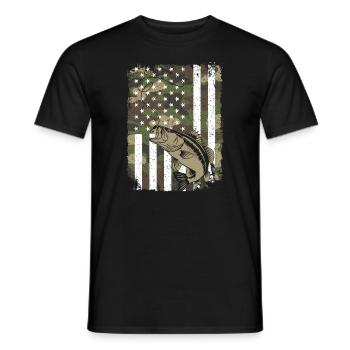 Fish Fishing on Camo US Flag for Anglers - Men's T-Shirt - black - Front - AI Model Male 178 light (178cm)