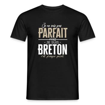 Breton | Pas parfait mais breton | Presque pareil - T-shirt homme - noir - Devant - AI Model Male 178 light (178cm)