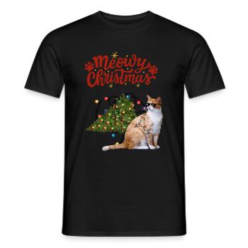 Lustige Weihnachtskatze - Männer T-Shirt - Schwarz - Vorne - AI Model Male 178 light (178cm)