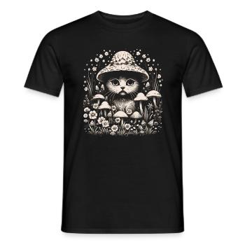 Chat, cottagecore, champignons - T-shirt homme - noir - Devant - AI Model Male 178 light (178cm)
