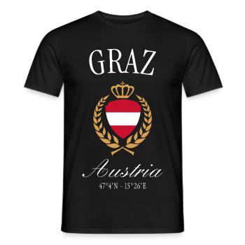 Graz Österreich Wappen Krone – Reise Souvenir - Männer T-Shirt - Schwarz - Vorne - AI Model Male 178 light (178cm)